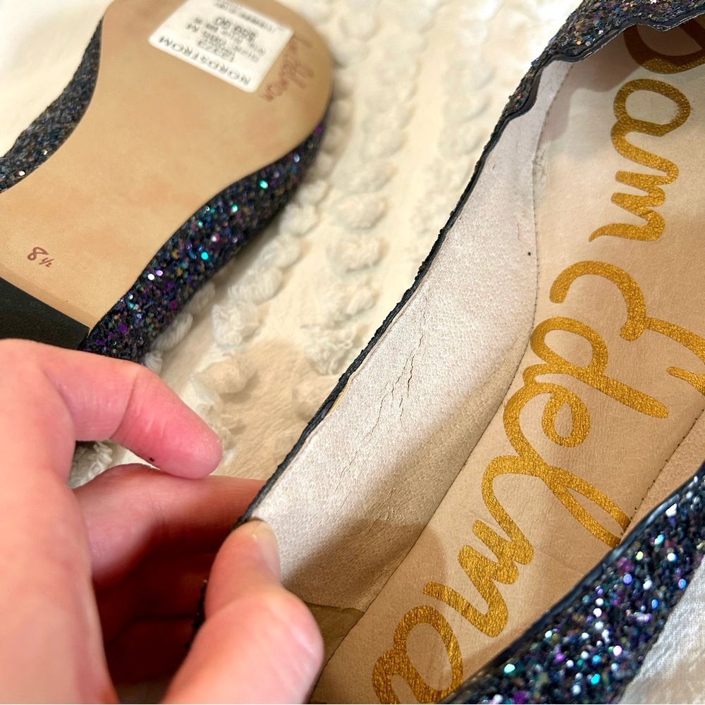 Sam Edelman Women's Scallop Edge Navy Blue Glitter Flats 8.5 - Picture 7 of 9